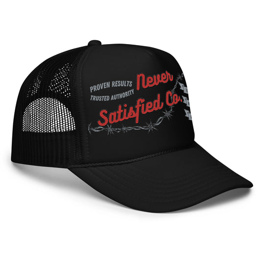 Never Satisfied Trucker Hat (Black & White)