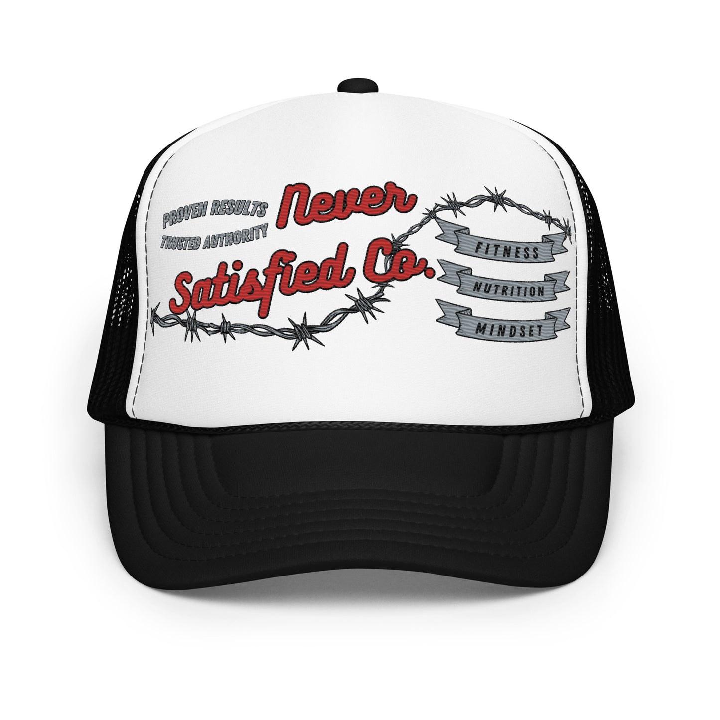 Never Satisfied Trucker Hat (Black & White)