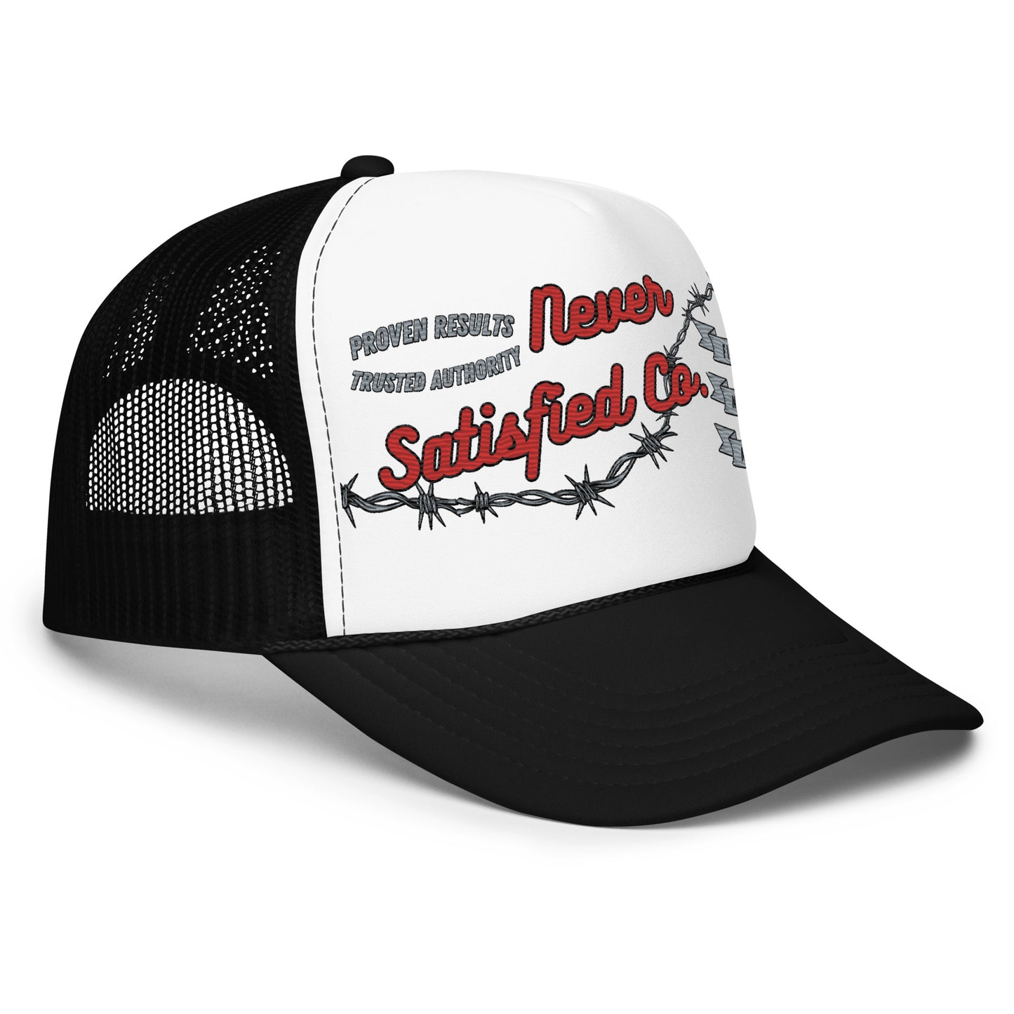 Never Satisfied Trucker Hat (Black & White)